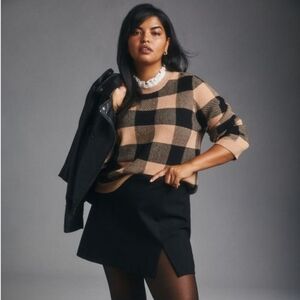 Anthropologie Plaid Ruffle Collar Pullover Sweater Small